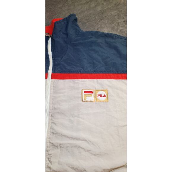 Vintage 80s-90s FILA Sz L White Blue Tracksuit Jacket Windbreaker Full Zip C23 - Picture 5 of 9